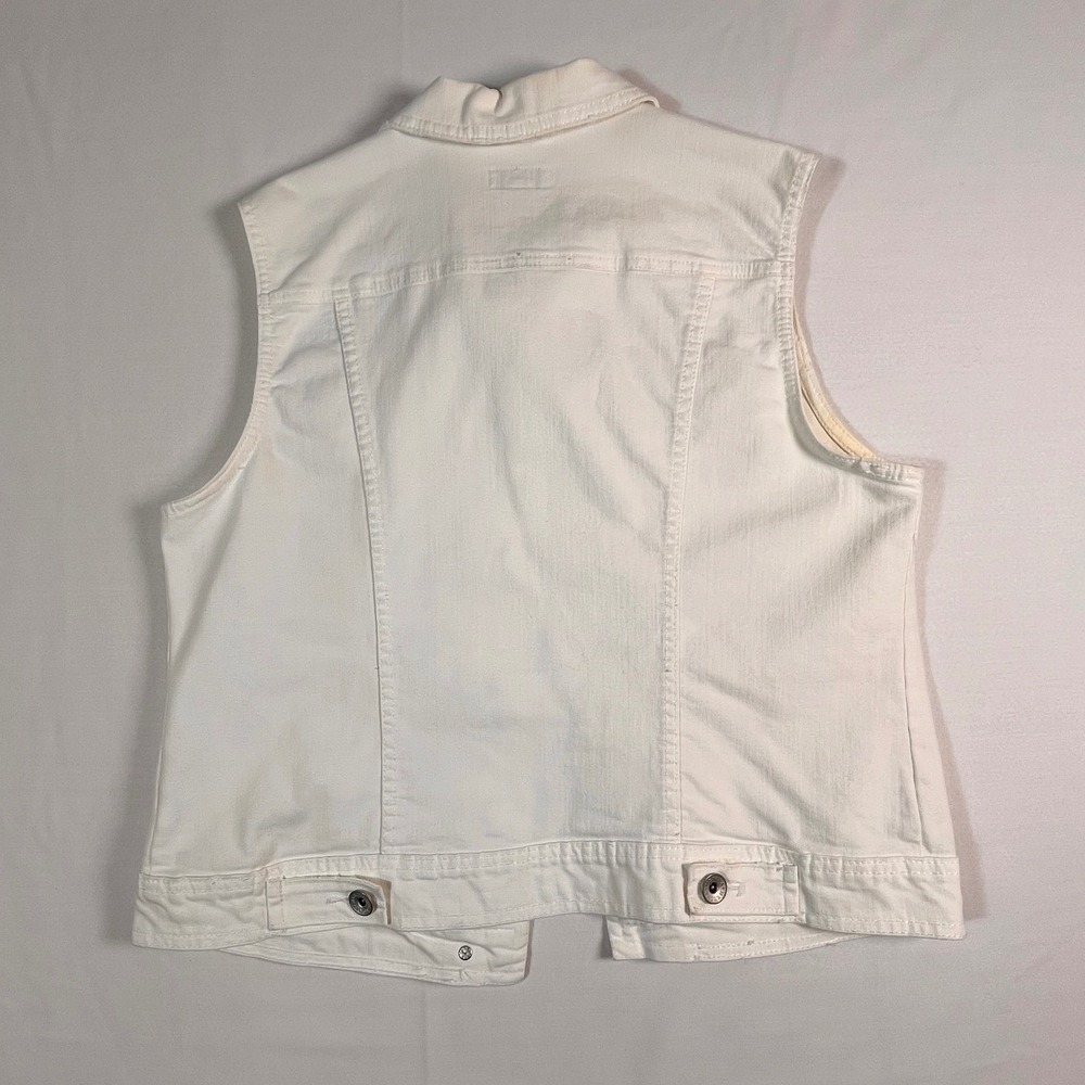Merona Cream White Denim Vest Womens Large Stretch Button Front Trucker Jacket - Picture 9 of 11